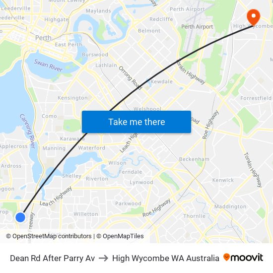 Dean Rd After Parry Av to High Wycombe WA Australia map