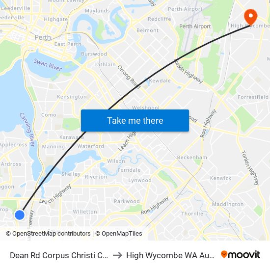 Dean Rd Corpus Christi College to High Wycombe WA Australia map