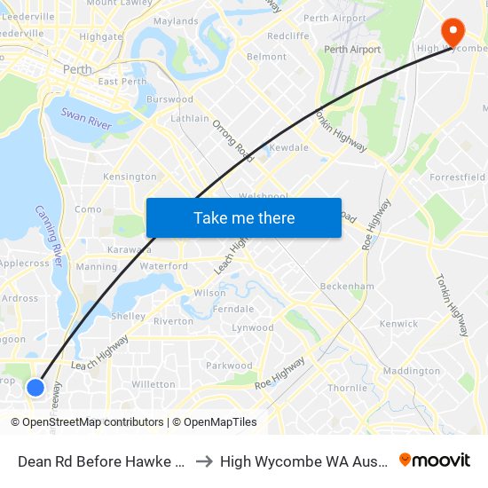 Dean Rd Before Hawke Pass to High Wycombe WA Australia map