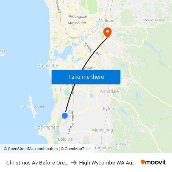 Christmas Av Before Orelia Av to High Wycombe WA Australia map