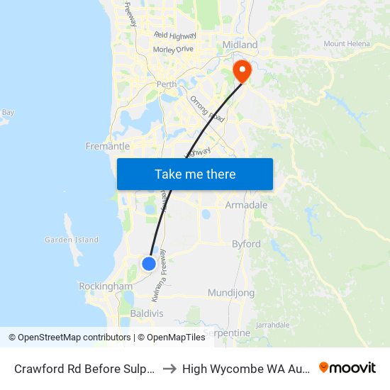 Crawford Rd Before Sulphur Rd to High Wycombe WA Australia map