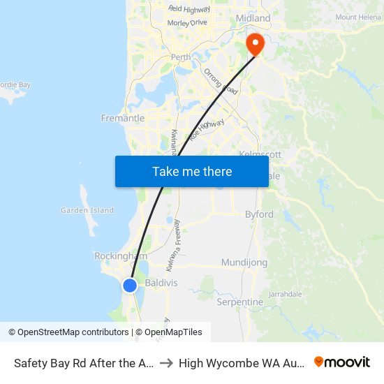 Safety Bay Rd After the Avenue to High Wycombe WA Australia map