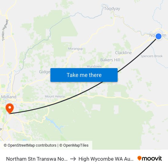 Northam Stn Transwa Northam to High Wycombe WA Australia map