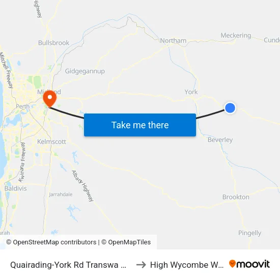 Quairading-York Rd Transwa Greenhills Turnoff to High Wycombe WA Australia map