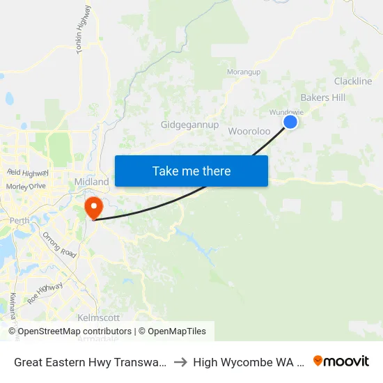 Great Eastern Hwy Transwa Wundowie to High Wycombe WA Australia map