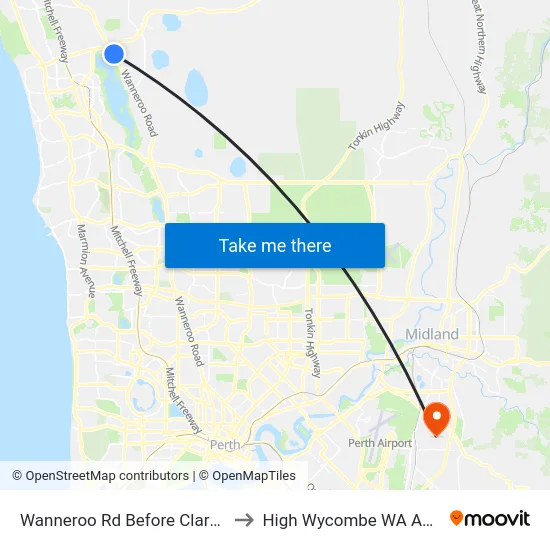 Wanneroo Rd Before Clarkson Av to High Wycombe WA Australia map