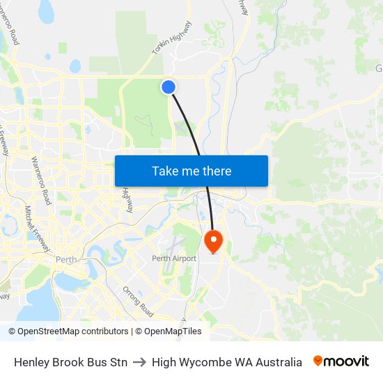 Henley Brook Bus Stn to High Wycombe WA Australia map