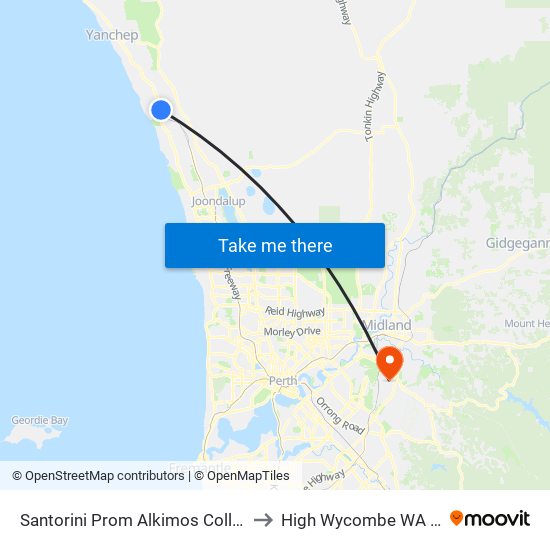 Santorini Prom Alkimos College Stand 2 to High Wycombe WA Australia map