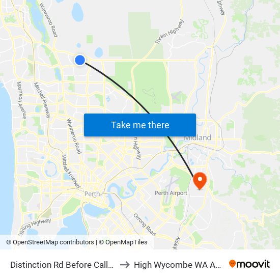 Distinction Rd Before Callaway St to High Wycombe WA Australia map