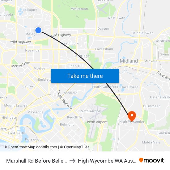 Marshall Rd Before Bellefin Dr to High Wycombe WA Australia map