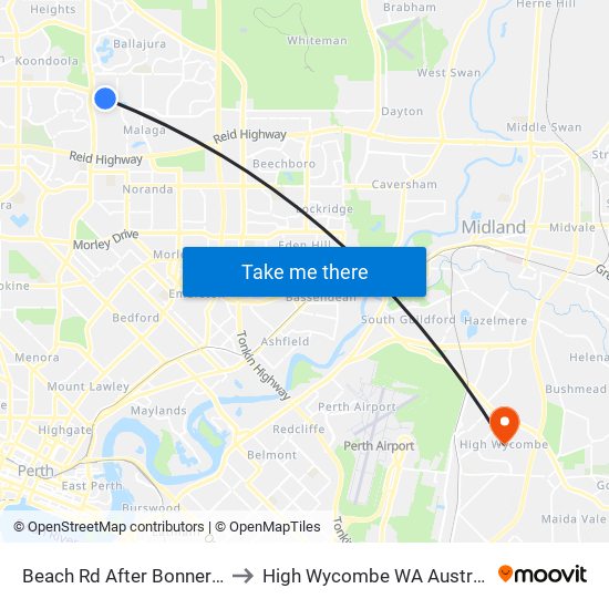 Beach Rd After Bonner Dr to High Wycombe WA Australia map
