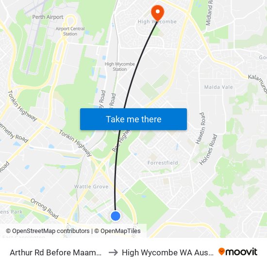 Arthur Rd Before Maamba Rd to High Wycombe WA Australia map