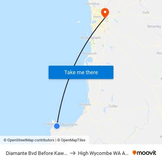 Diamante Bvd Before Kawana Bvd to High Wycombe WA Australia map