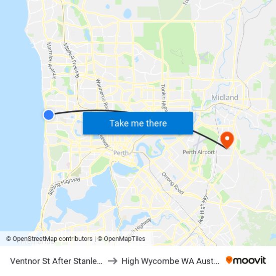 Ventnor St After Stanley St to High Wycombe WA Australia map
