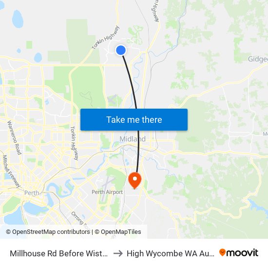 Millhouse Rd Before Wistful Pde to High Wycombe WA Australia map