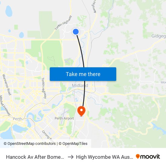 Hancock Av After Bomere CH to High Wycombe WA Australia map