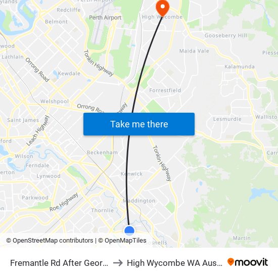 Fremantle Rd After George St to High Wycombe WA Australia map