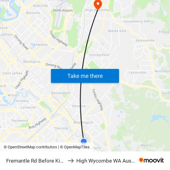 Fremantle Rd Before King St to High Wycombe WA Australia map