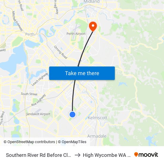 Southern River Rd Before Clearwater Dr to High Wycombe WA Australia map