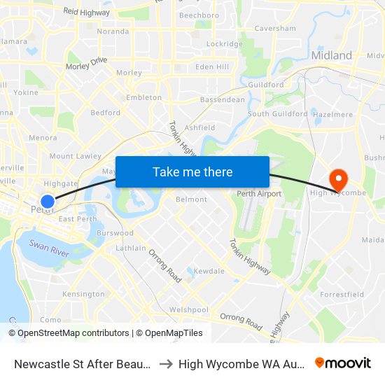 Newcastle St After Beaufort St to High Wycombe WA Australia map