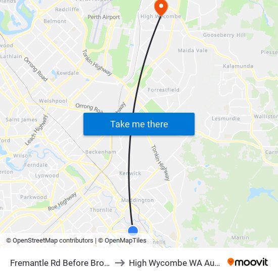 Fremantle Rd Before Brome St to High Wycombe WA Australia map