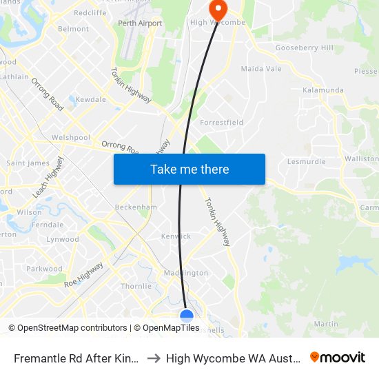 Fremantle Rd After King St to High Wycombe WA Australia map