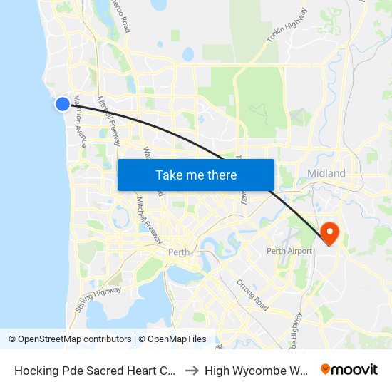 Hocking Pde Sacred Heart College Stand 3 to High Wycombe WA Australia map