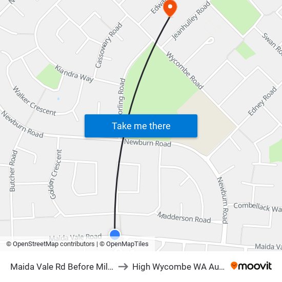 Maida Vale Rd Before Milner Rd to High Wycombe WA Australia map