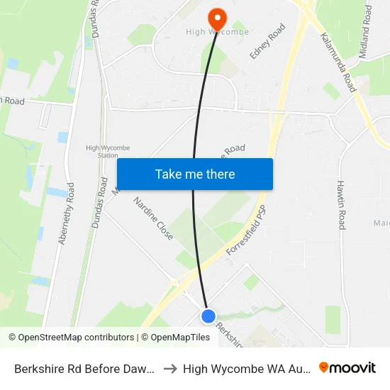 Berkshire Rd Before Dawson Av to High Wycombe WA Australia map