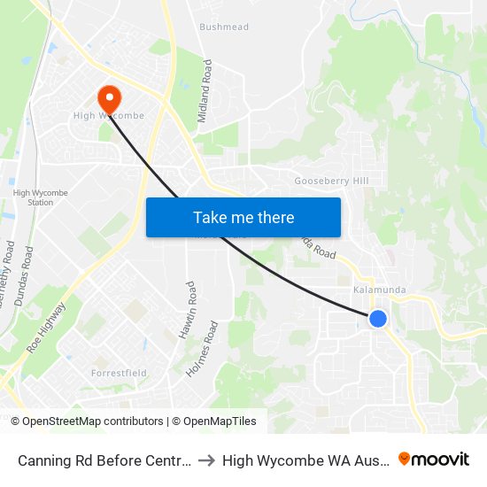 Canning Rd Before Central Rd to High Wycombe WA Australia map