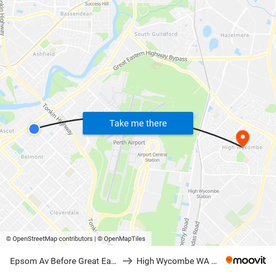 Epsom Av Before Great Eastern Hwy to High Wycombe WA Australia map