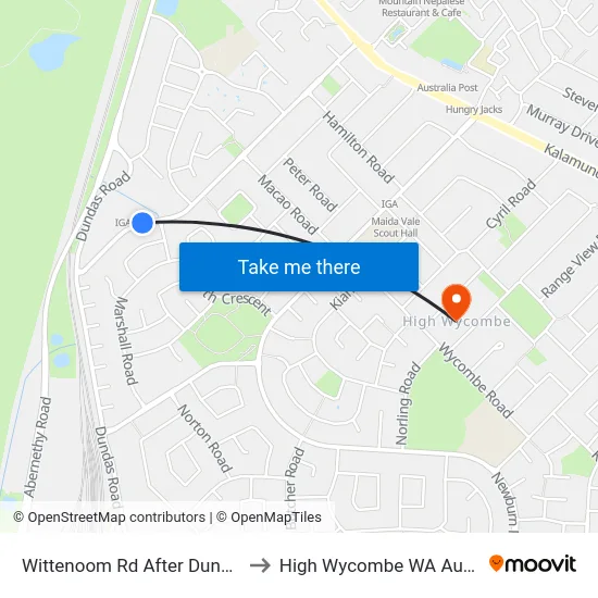Wittenoom Rd After Dundas Rd to High Wycombe WA Australia map