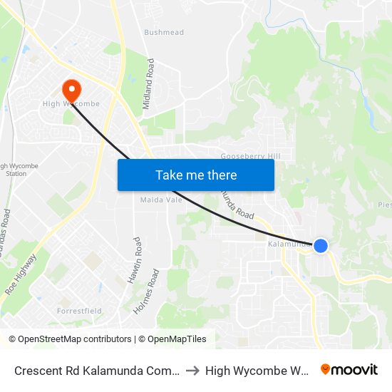 Crescent Rd Kalamunda Community Centre to High Wycombe WA Australia map