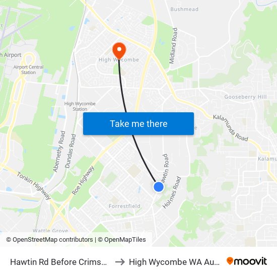 Hawtin Rd Before Crimson Bvd to High Wycombe WA Australia map