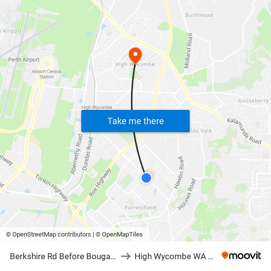 Berkshire Rd Before Bougainvillea Av to High Wycombe WA Australia map