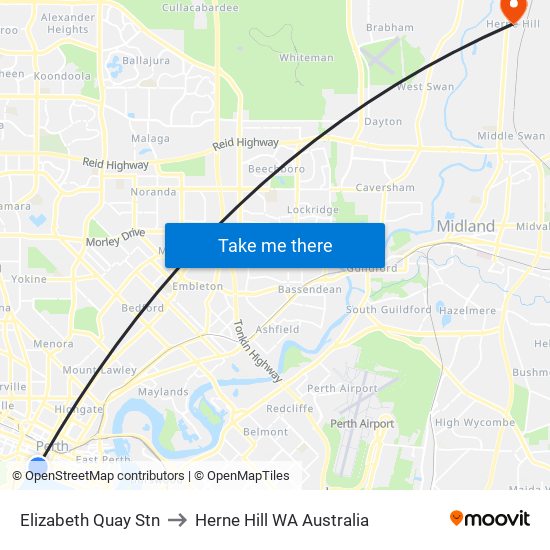 Elizabeth Quay Stn to Herne Hill WA Australia map