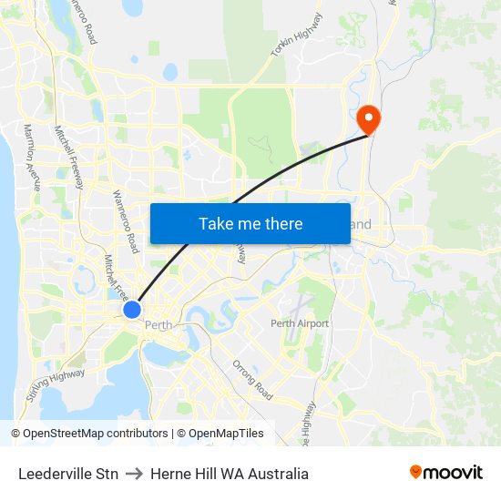 Leederville Stn to Herne Hill WA Australia map