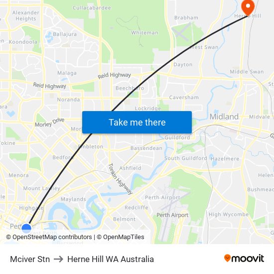 Mciver Stn to Herne Hill WA Australia map