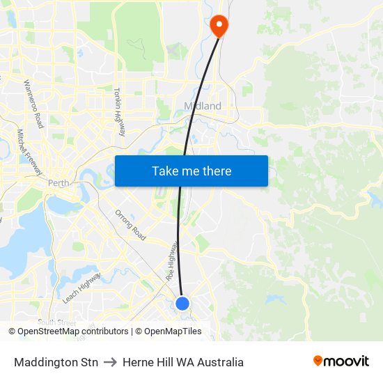 Maddington Stn to Herne Hill WA Australia map