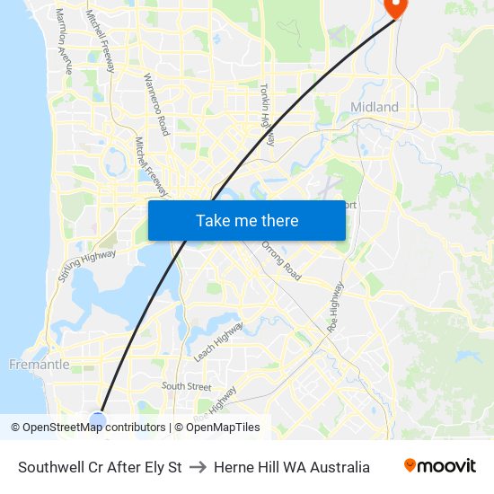 Southwell Cr After Ely St to Herne Hill WA Australia map