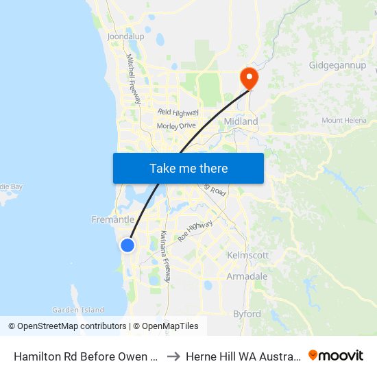 Hamilton Rd Before Owen Rd to Herne Hill WA Australia map