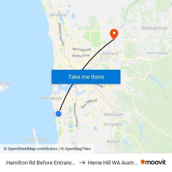Hamilton Rd Before Entrance Rd to Herne Hill WA Australia map
