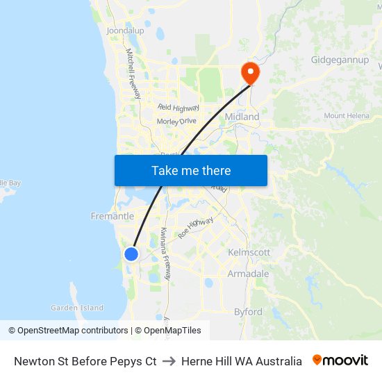 Newton St Before Pepys Ct to Herne Hill WA Australia map