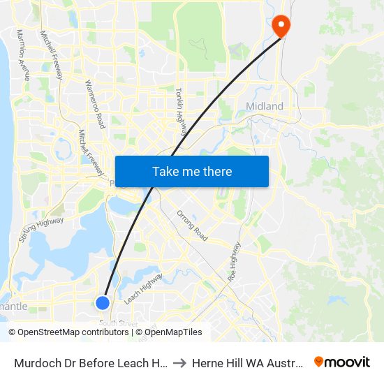 Murdoch Dr Before Leach Hwy to Herne Hill WA Australia map