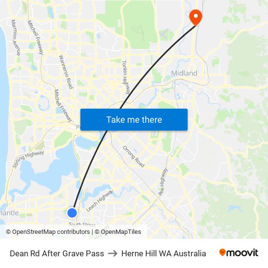 Dean Rd After Grave Pass to Herne Hill WA Australia map