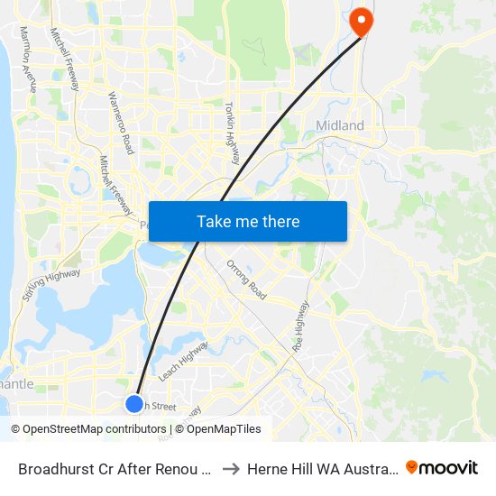 Broadhurst Cr After Renou Wy to Herne Hill WA Australia map