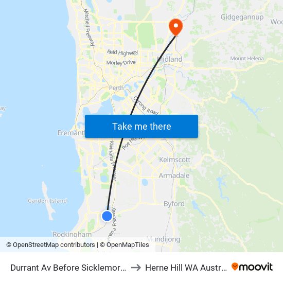 Durrant Av Before Sicklemore Rd to Herne Hill WA Australia map