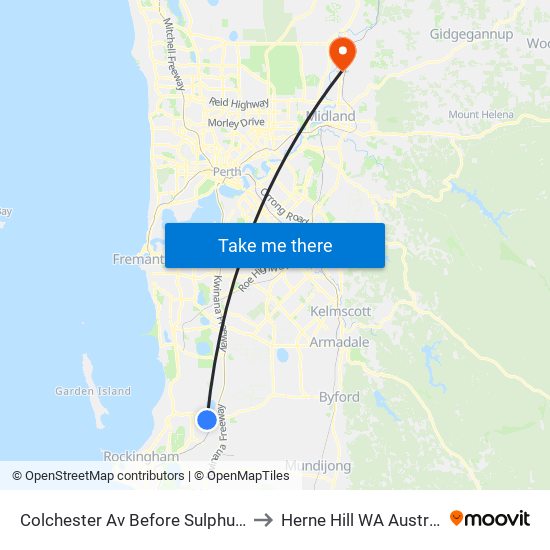 Colchester Av Before Sulphur Rd to Herne Hill WA Australia map