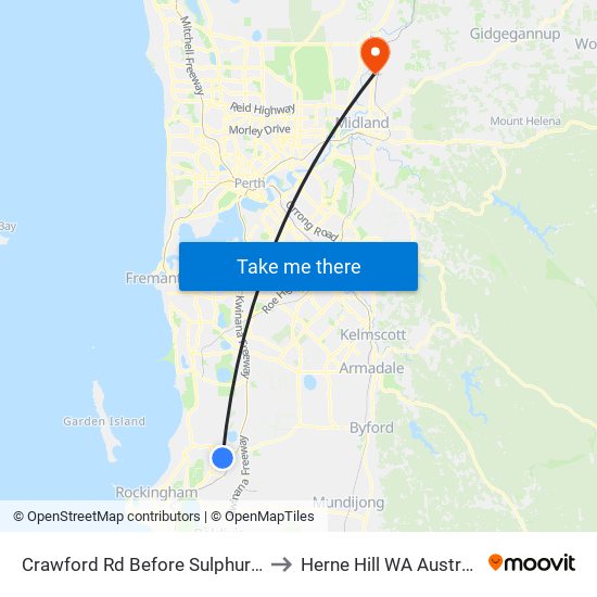 Crawford Rd Before Sulphur Rd to Herne Hill WA Australia map