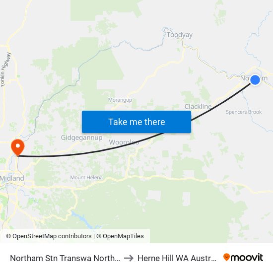 Northam Stn Transwa Northam to Herne Hill WA Australia map